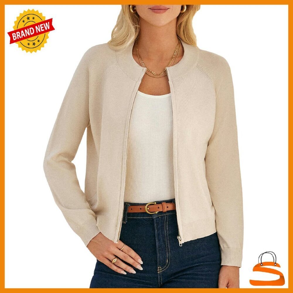 Lightweight Zip-Up Cardigan Sweater Long Sleeve Knit Jacket